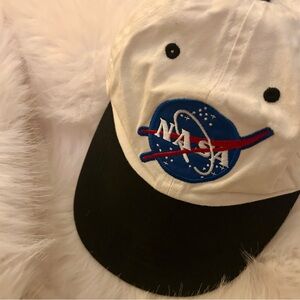 Vintage Kids Cap White & Black Collectible NASA Logo Hat Velcro Adjustable Strap